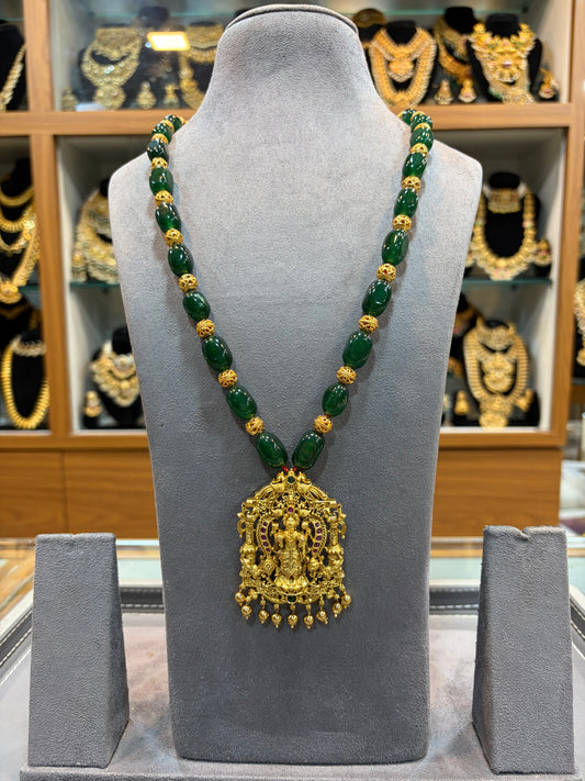 Green Beaded Lakshmi Temple Necklace