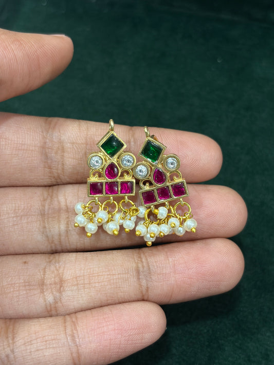 Traditional Multicolour Stone Bugadi with Pearl Drops