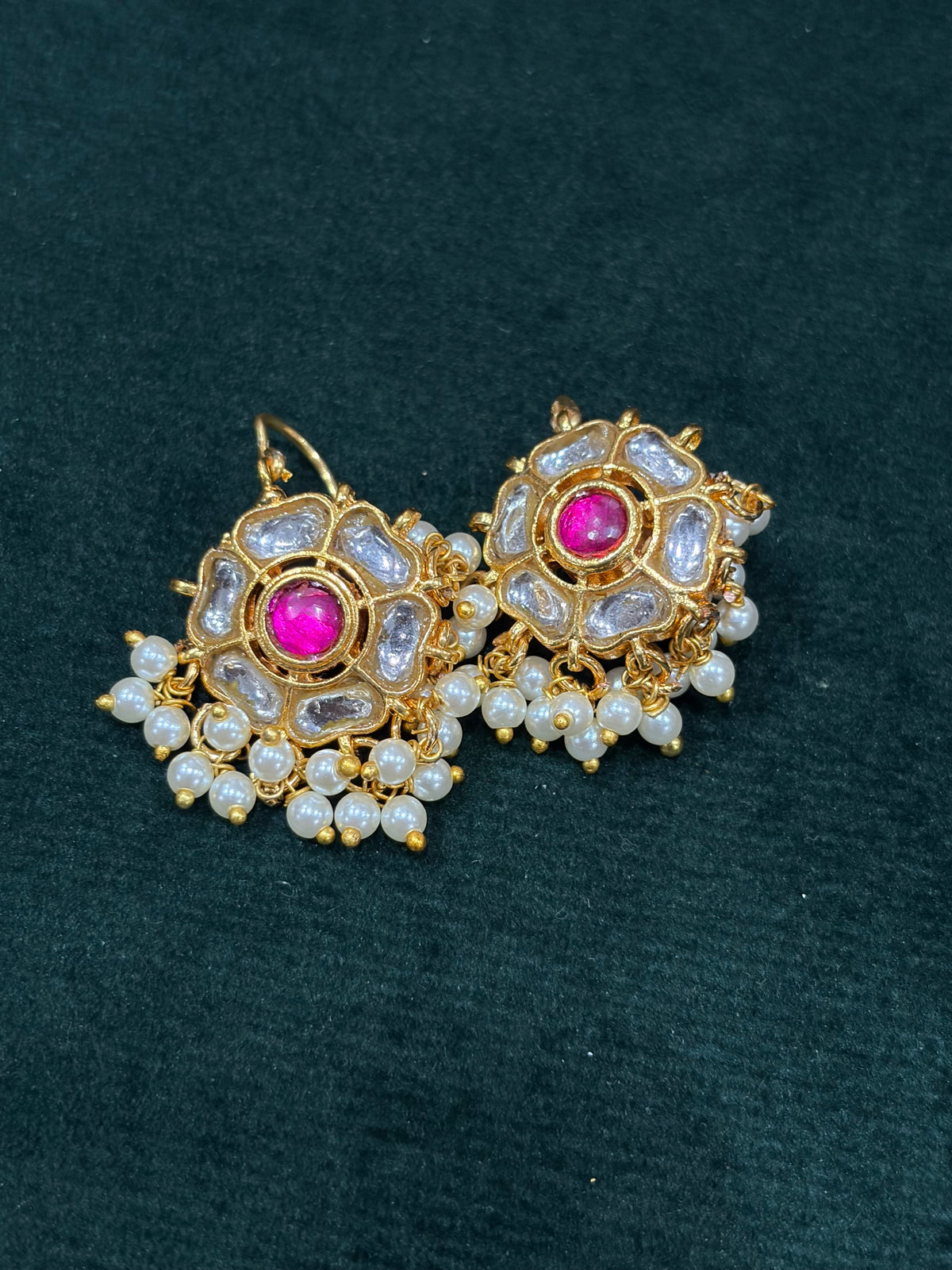 Traditional Pink Stone Bugadi with Pearl Drops