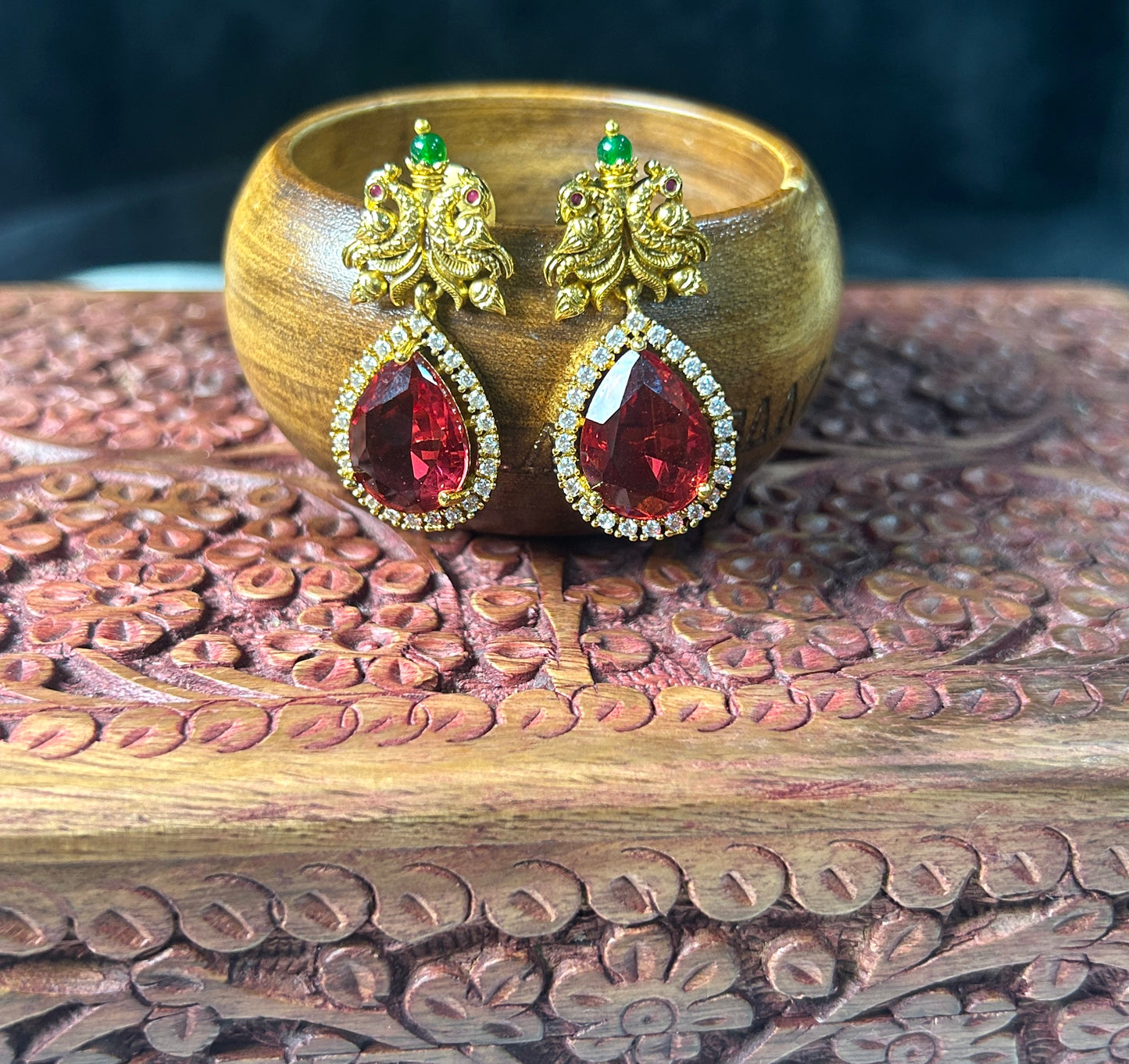 Peacock Ruby Teardrop Statement Earrings