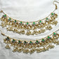 Green-White Kundan Kana Chains with Pearl Jhumki Cluster