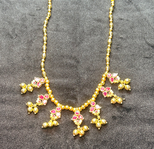 Floral Ruby Drop Maharashtrian Necklace