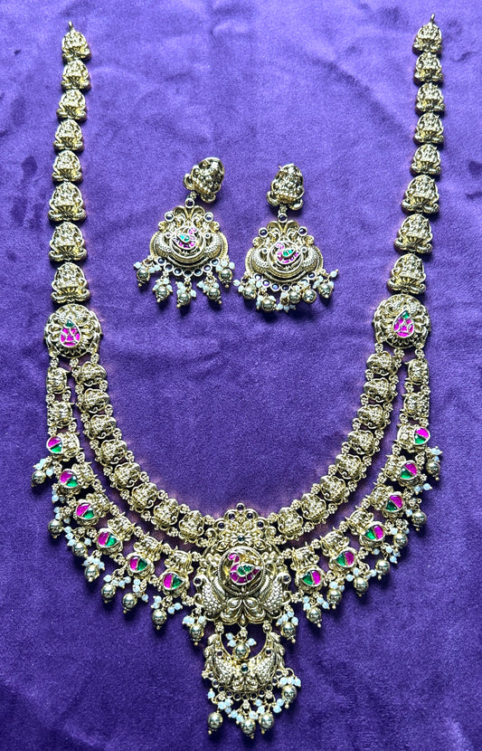 Antique Meenakari Long Temple Necklace Set