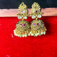 Peacock Inspired Temple Jhumka Earrings with Pearls
