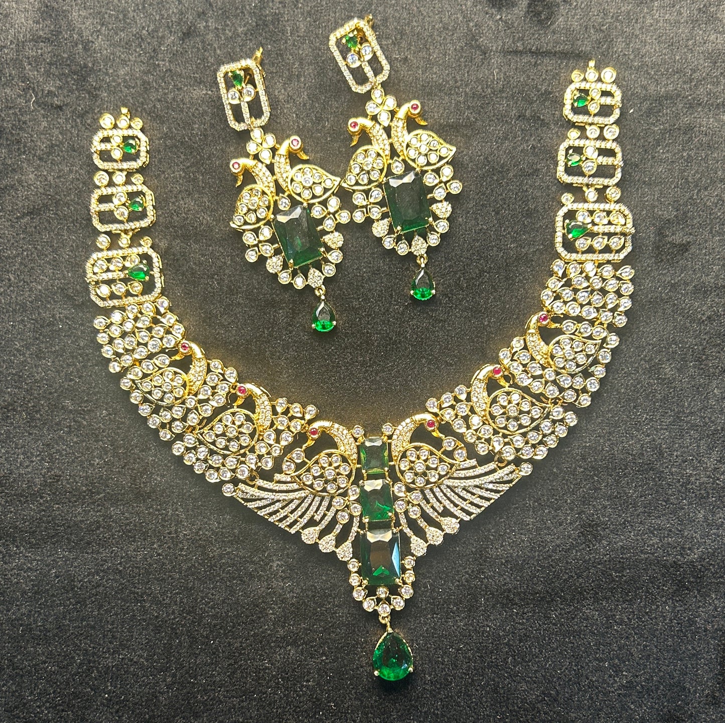 Peacock Emerald Sparkle Bridal Necklace Set
