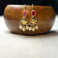 Elegant Ruby-Toned Earrings with Pearl Danglers