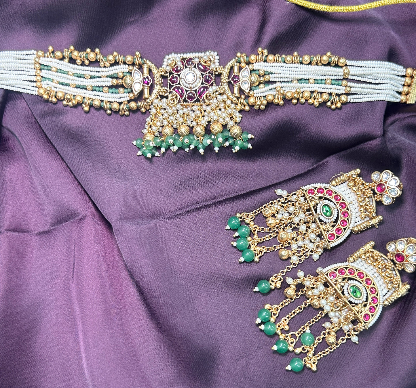 Pearl & Kundan Waistbelt with Earrings