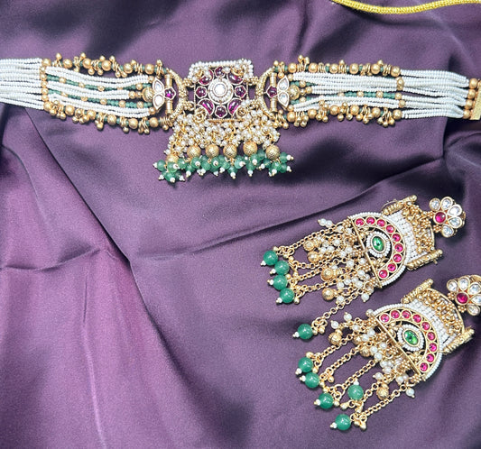 Pearl & Kundan Waistbelt with Earrings