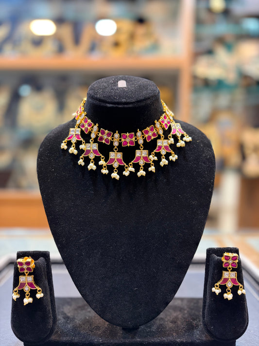 Ruby Floral Kundan Choker Set