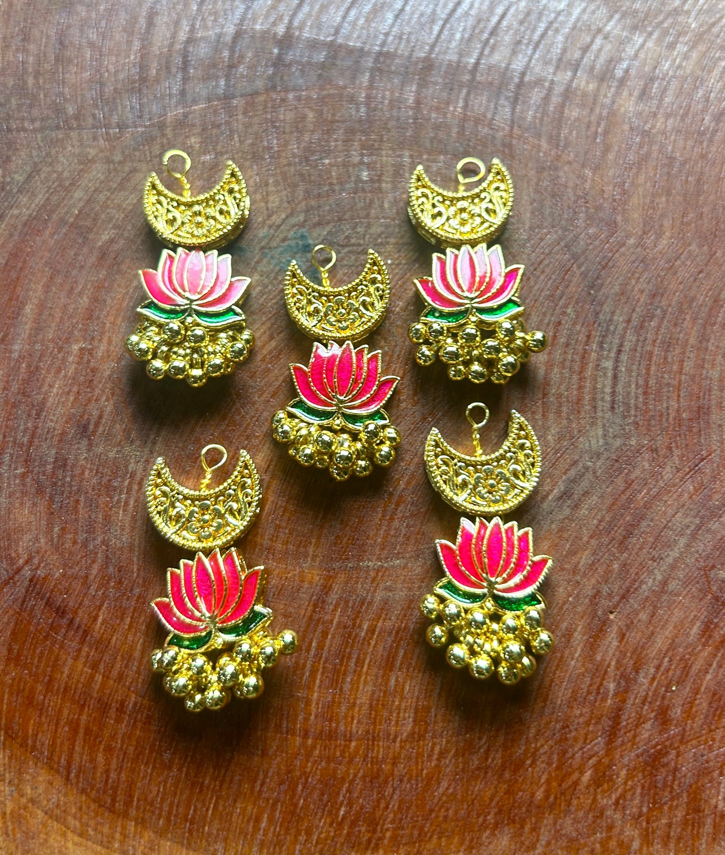 Lotus with Crescent Moon Hair Accessories – Traditional Gold Finish with Ghungroo