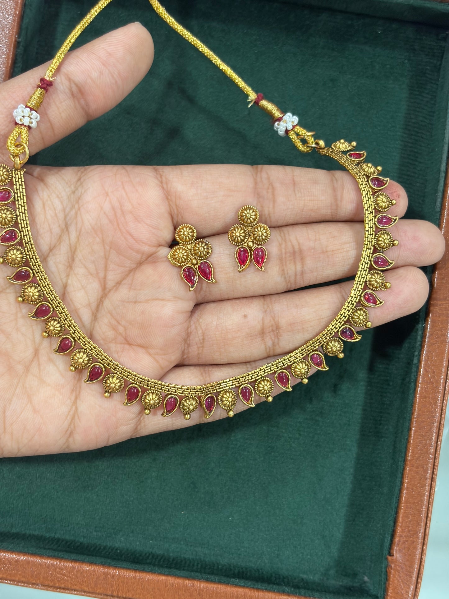 Ruby Floral Heritage Necklace Set