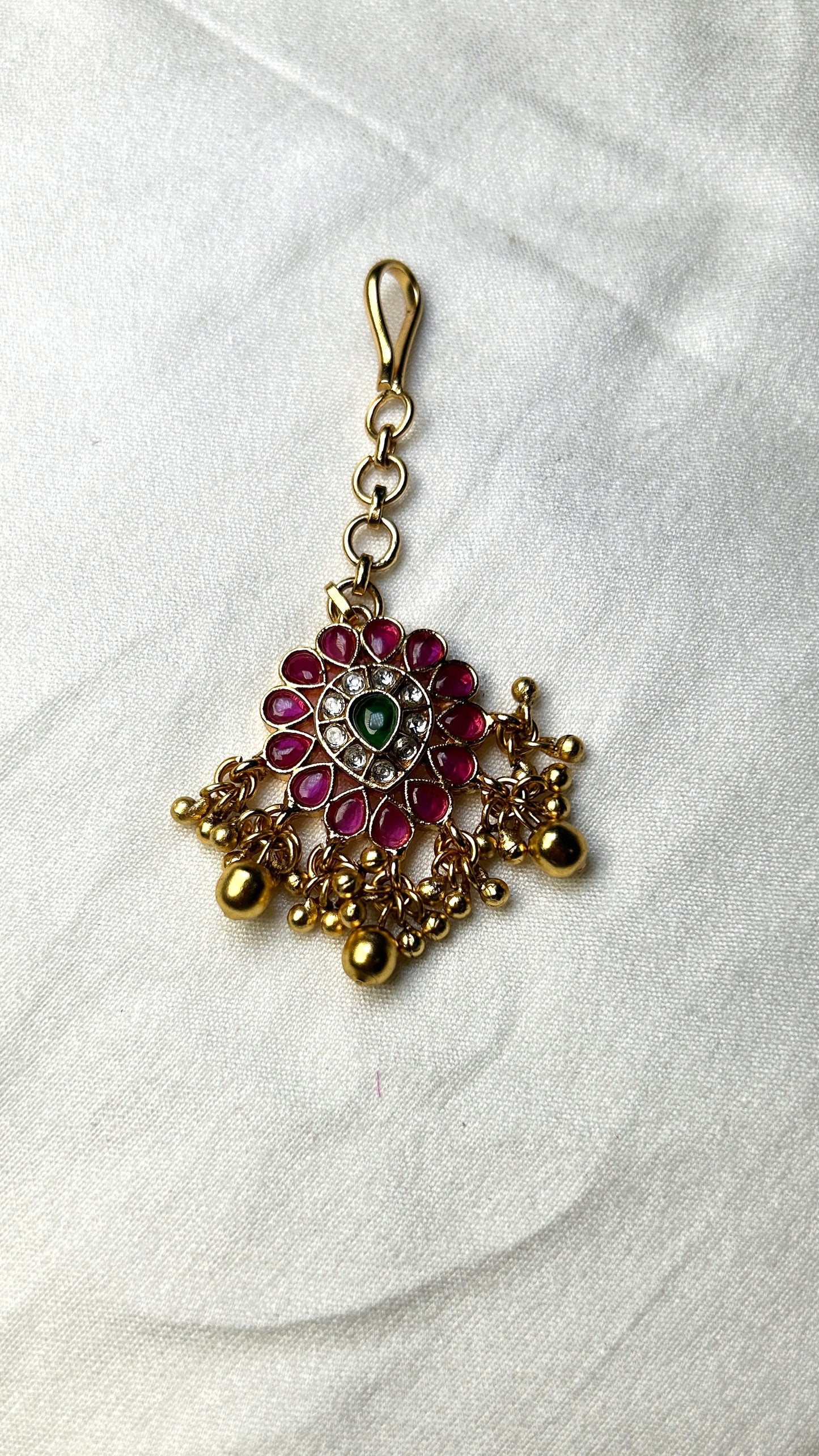 Mini Floral Kundan Maang Tikka with Golden Ghungroos