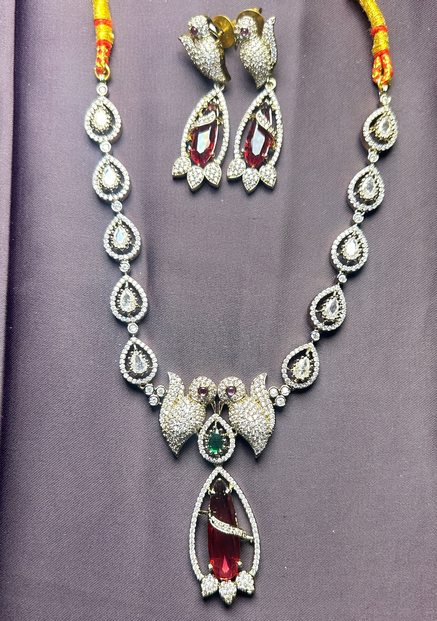 Ruby Bird Motif Diamond Look Necklace Set