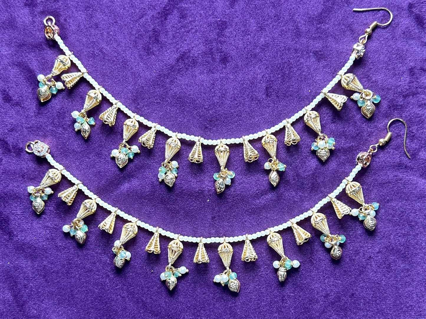 Traditional Pearl & Ghungroo Style Ear Chains (Kaanchain Pair)