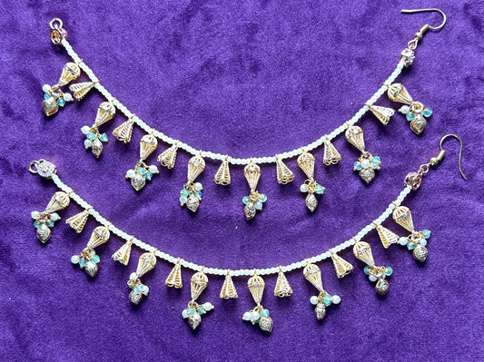Traditional Pearl & Ghungroo Style Ear Chains (Kaanchain Pair)
