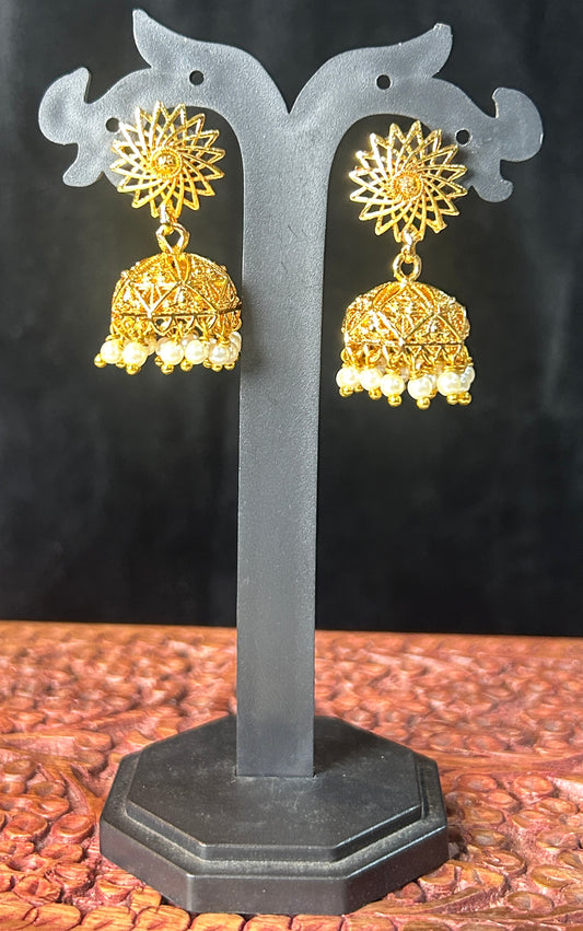 Golden Pearl Dome Jhumkas