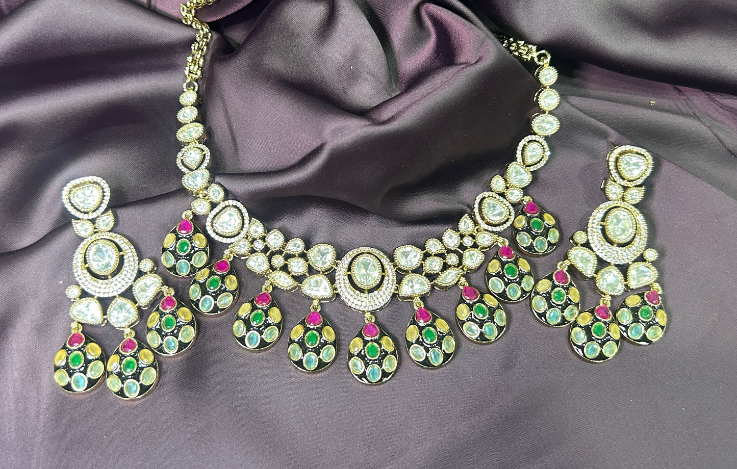 Multicolor Kundan Peacock Necklace Set