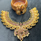 Makara Motif Temple Necklace Set – Antique Gold with Ruby Accents