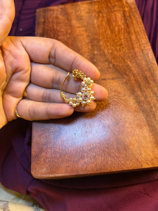 Floral Pearl Kundan Nath