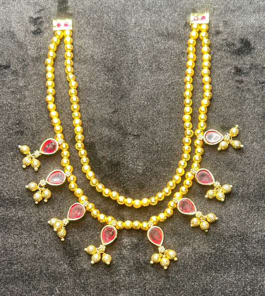 Double Layer Teardrop Ruby Maharashtrian Necklace
