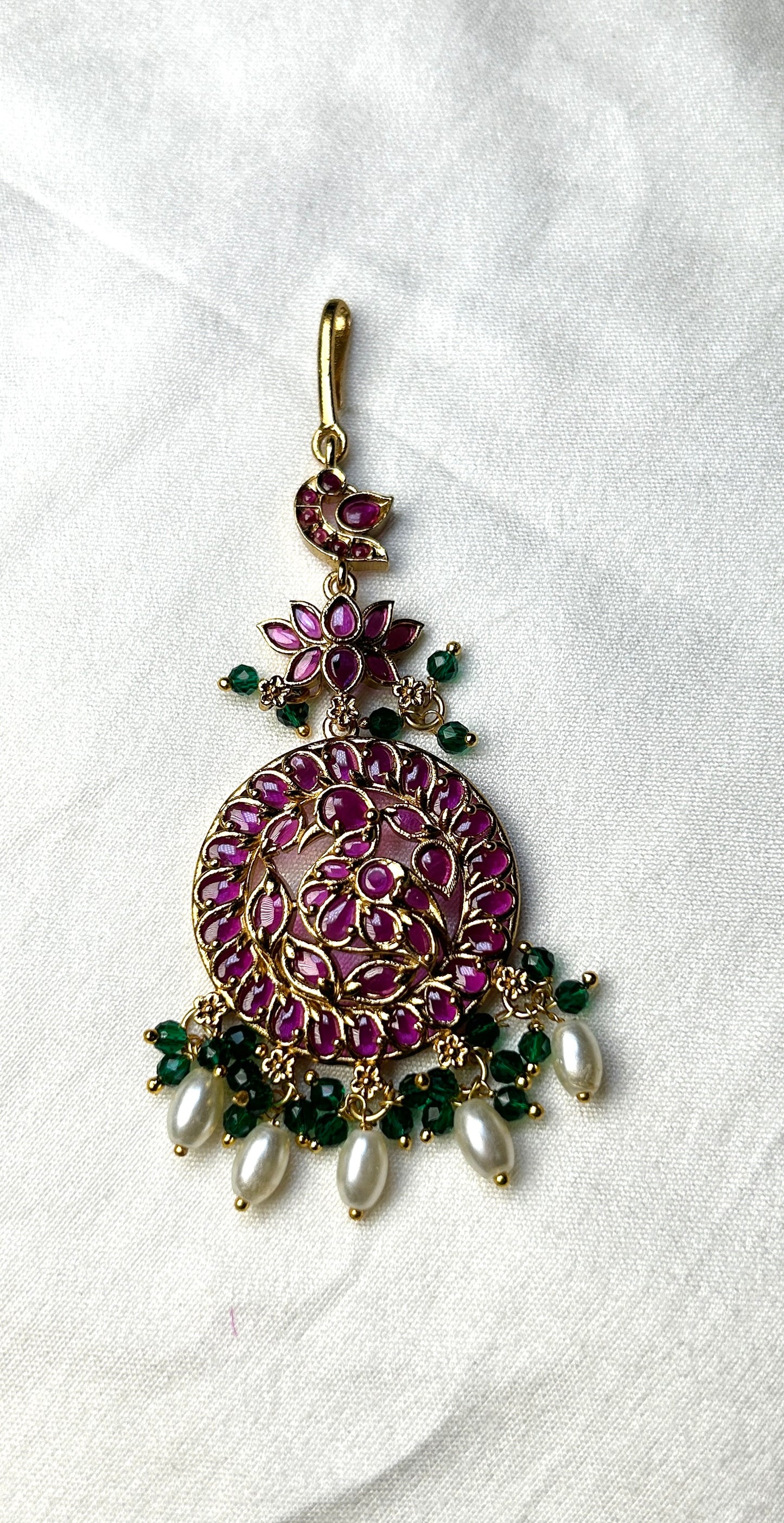 Paisley & Lotus Kundan Maang Tikka with Pearl Drops