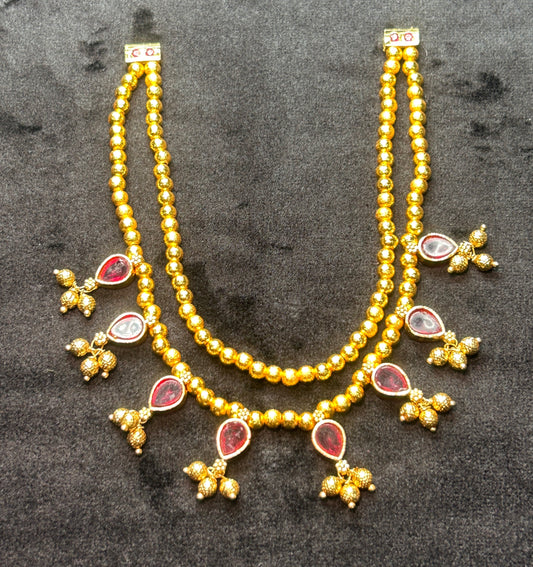 Double Layer Teardrop Ruby Maharashtrian Necklace