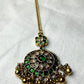 Green Kundan Floral Maang Tikka with Golden Ghungroos