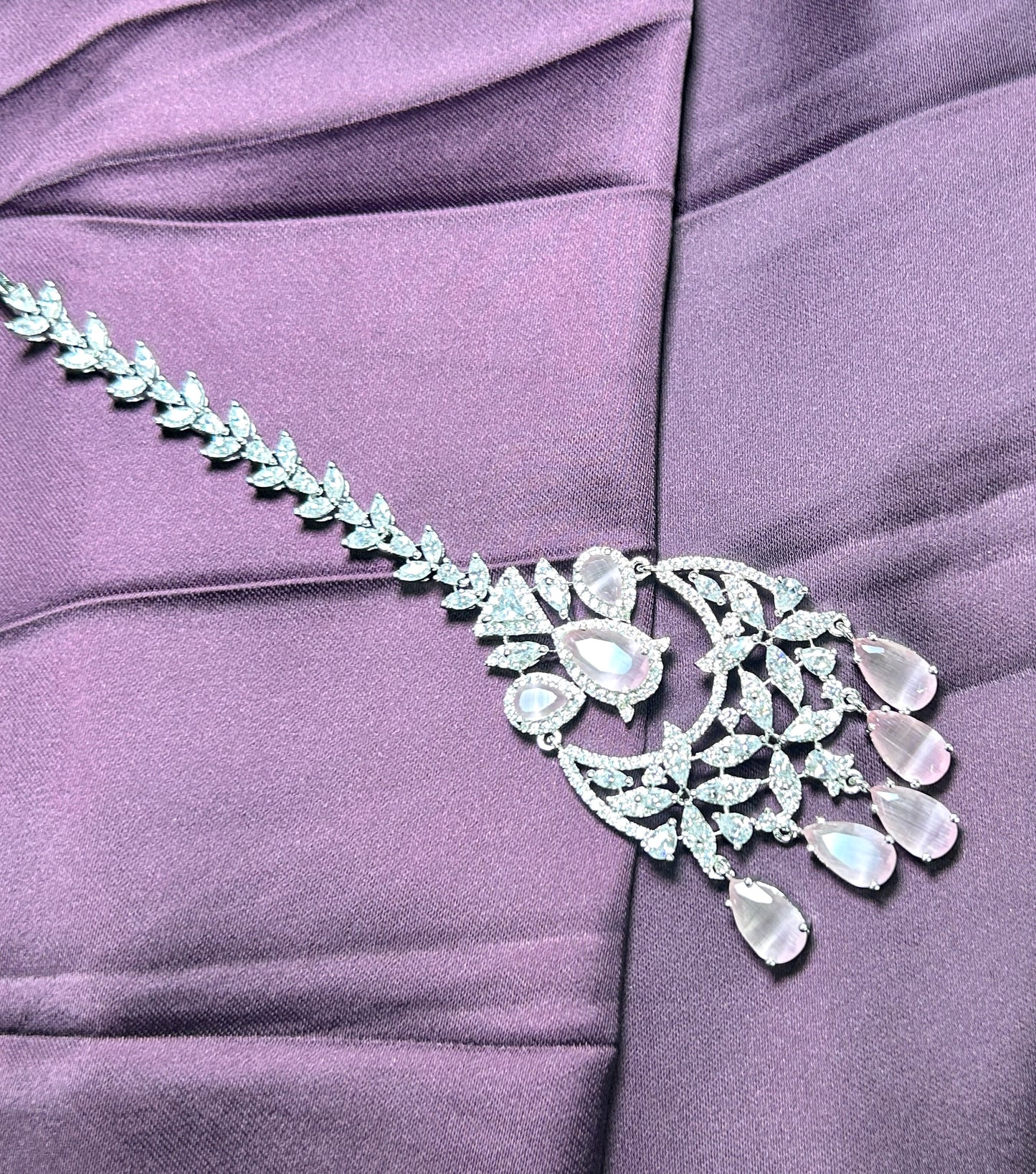 Silver Crystal & Moonstone Drop Maang Tikka