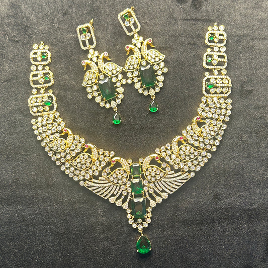 Peacock Emerald Sparkle Bridal Necklace Set