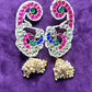 Colorful Peacock Design Ear Cuff with Pearl Jhumka Drop