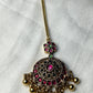 Dual-Tone Kundan Maang Tikka with Pink & Green Accents