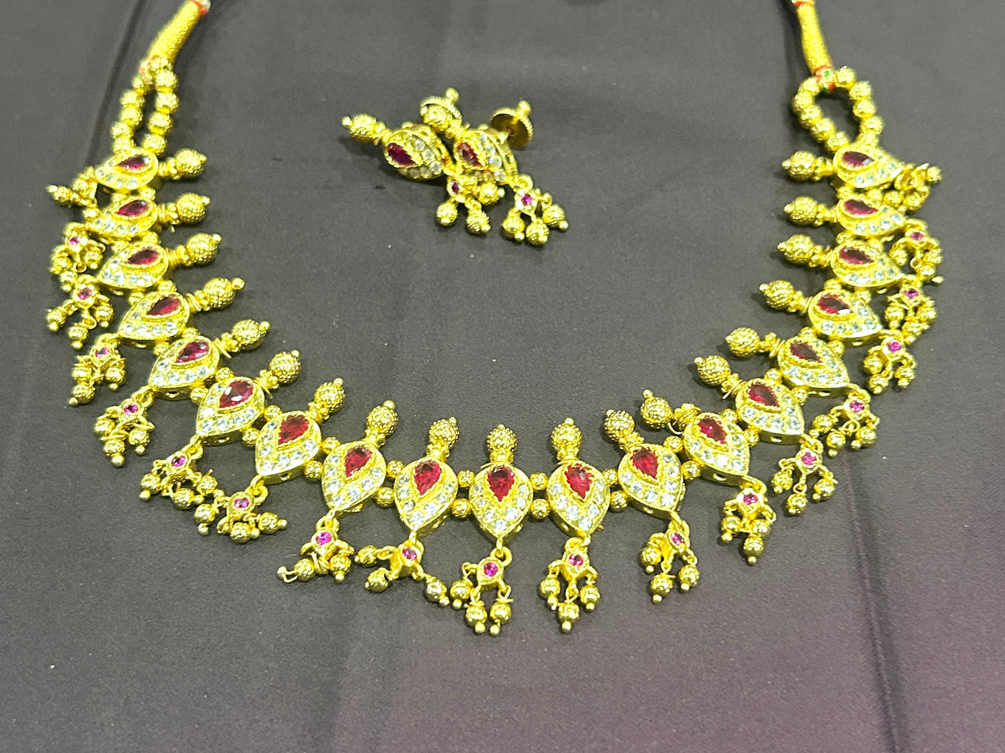 Ruby & White Stone Bridal Necklace Set