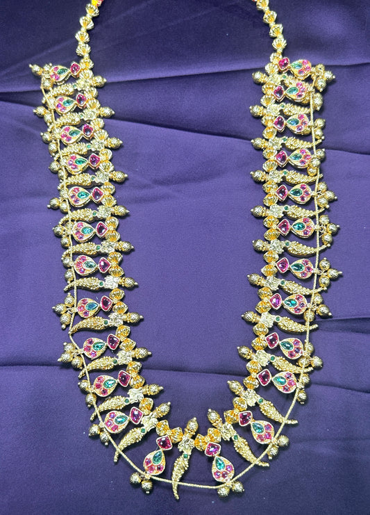 Royal Peacock-Style Kundan Haar with Multicolour Stones