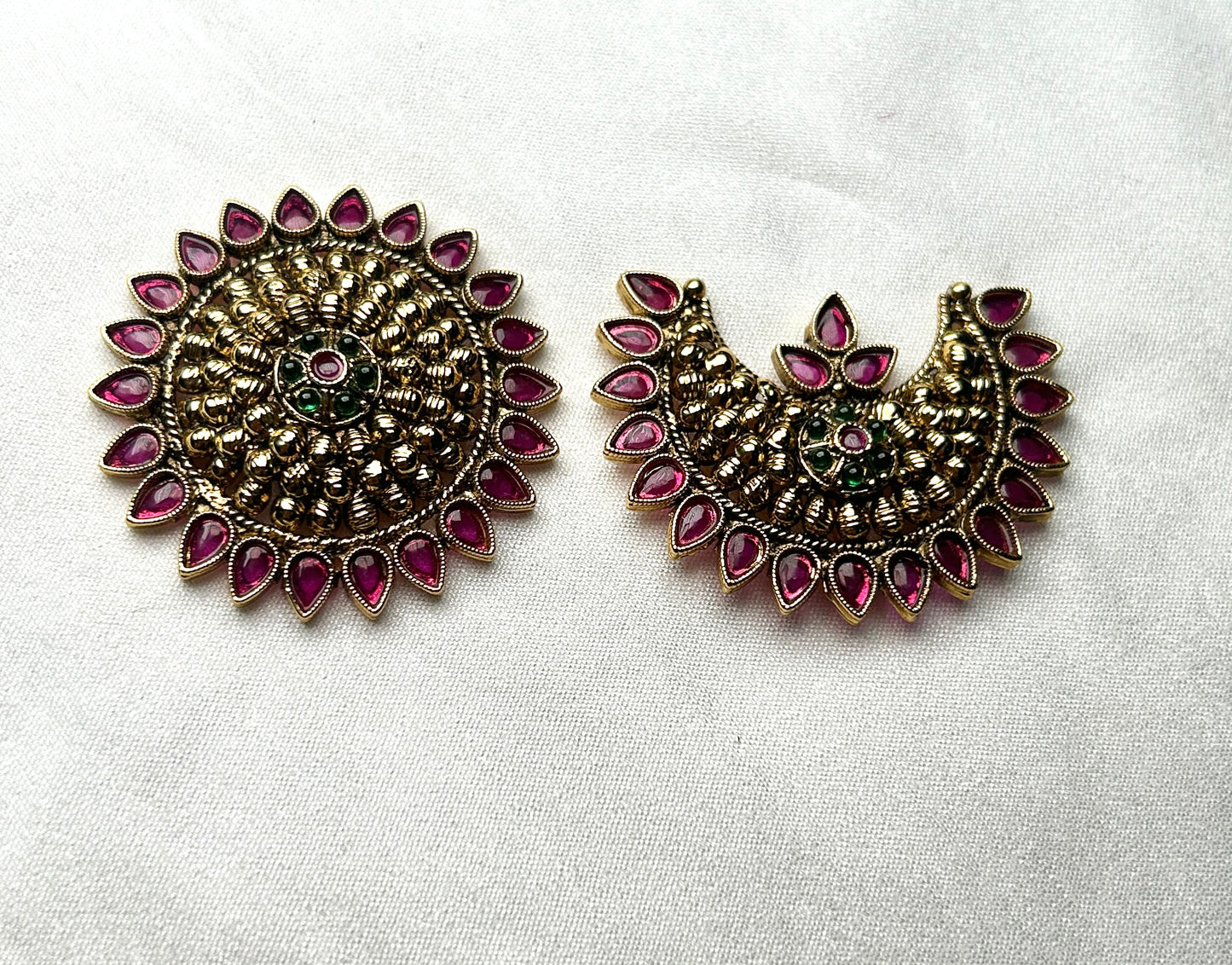 Antique South Indian Sun & Moon Brooch – Ruby Matte Finish