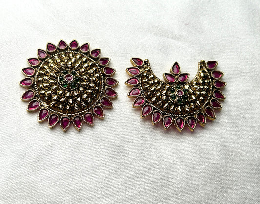 Antique South Indian Sun & Moon Brooch – Ruby Matte Finish