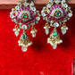 Ruby & Emerald Stone Chandbali Earrings with Pearls
