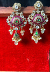 Ruby & Emerald Stone Chandbali Earrings with Pearls