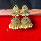 Peacock Inspired Temple Jhumka Earrings with Pearls