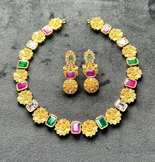 Floral Chakra Stone Necklace Set