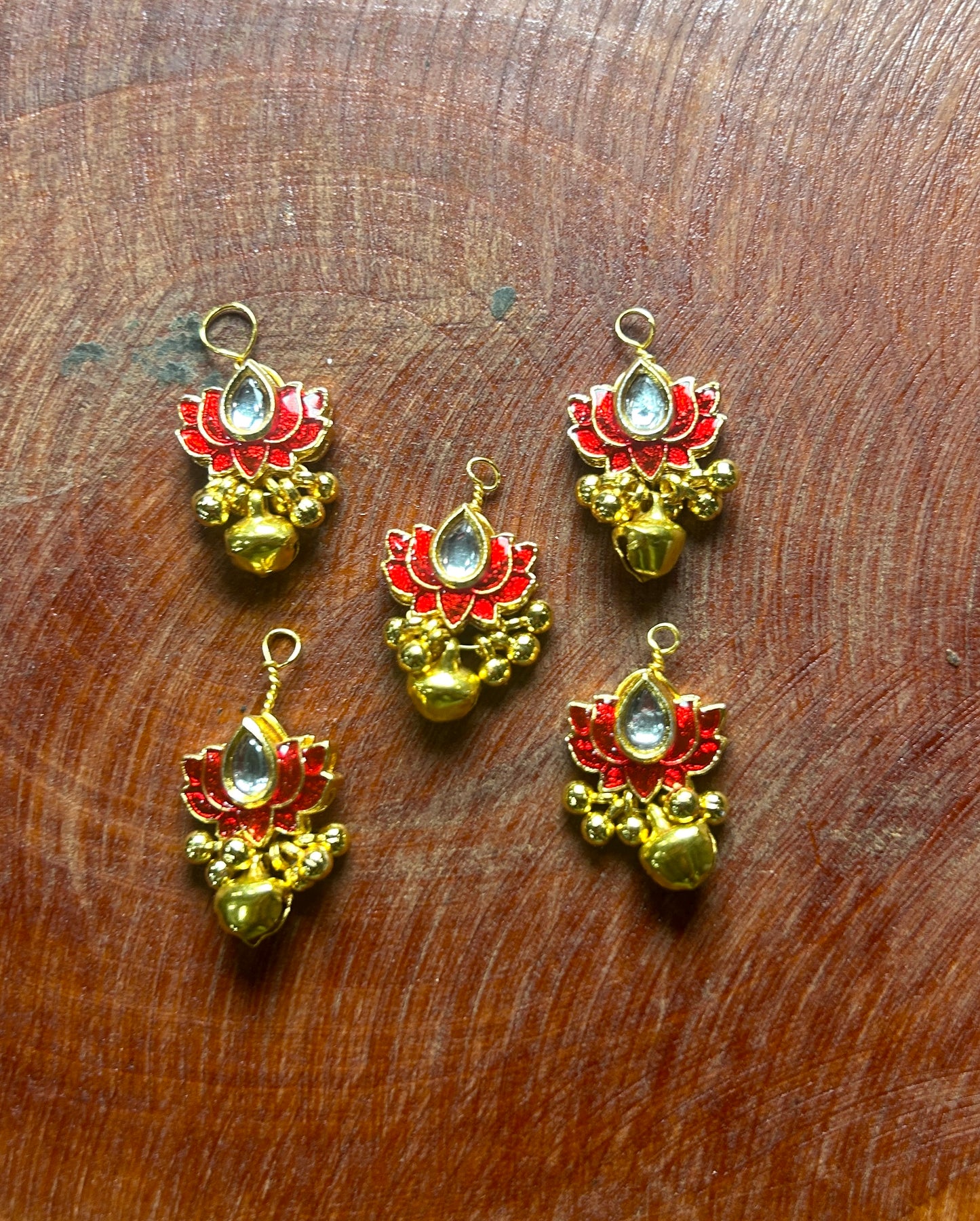 Red Lotus Kundan Hair Accessories – Traditional Gold Finish with Ghungroo