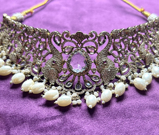 Royal Peacock Choker Set with Pearls