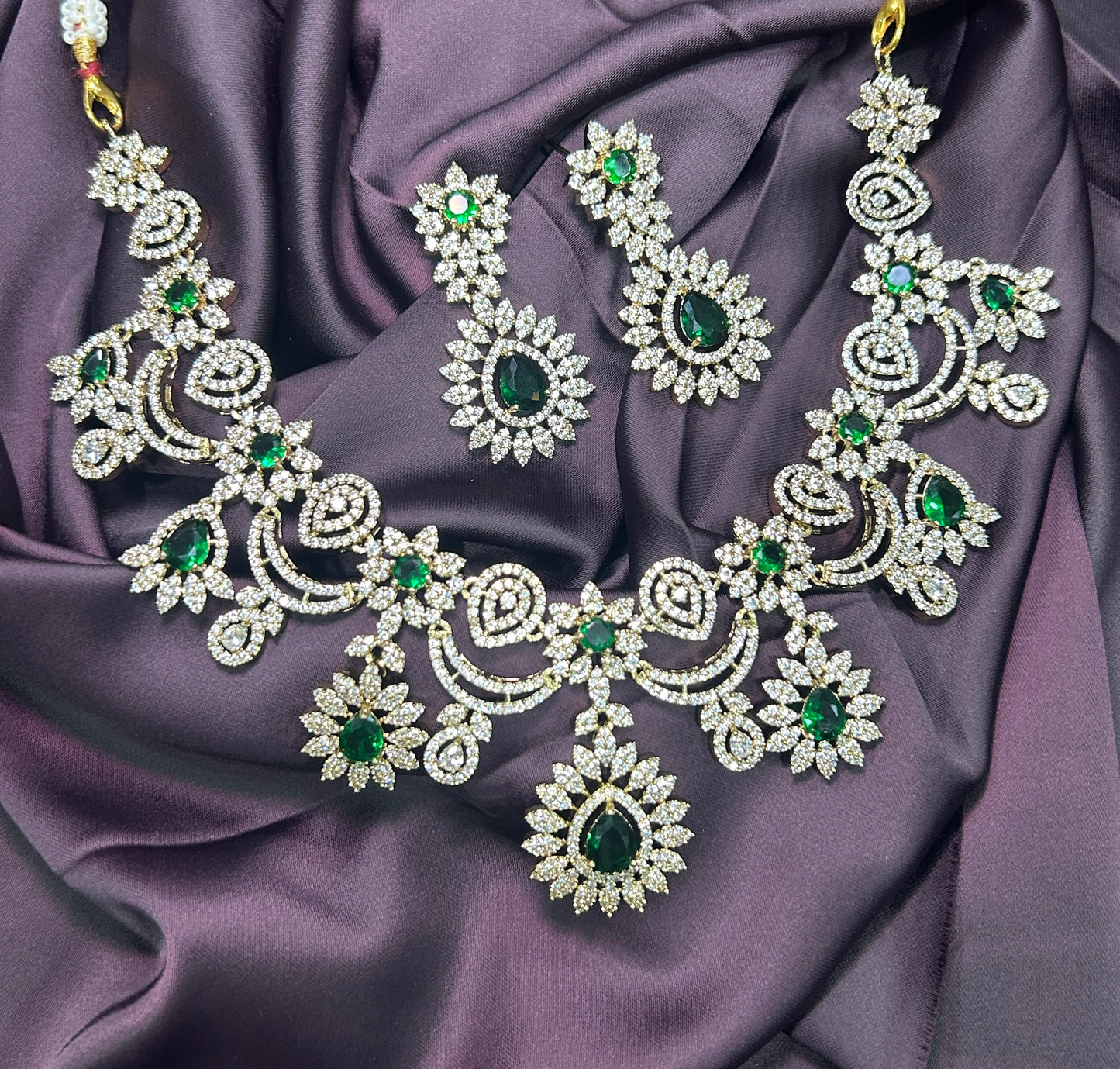 Royal Emerald & CZ Bridal Necklace Set