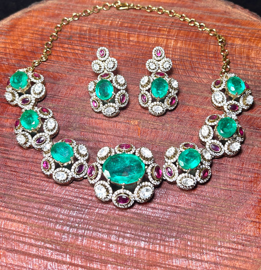 Emerald & Ruby Stone Necklace Set