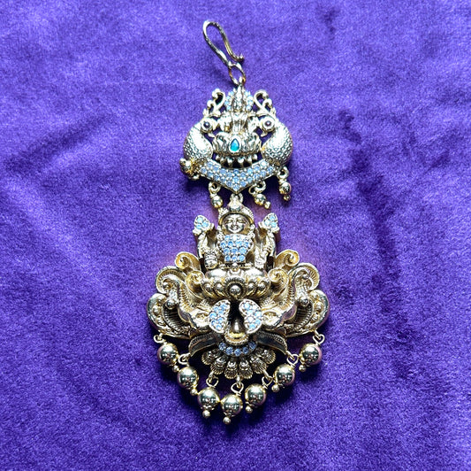 Antique Lakshmi Temple Maang Tikka with Twin Peacock Motif