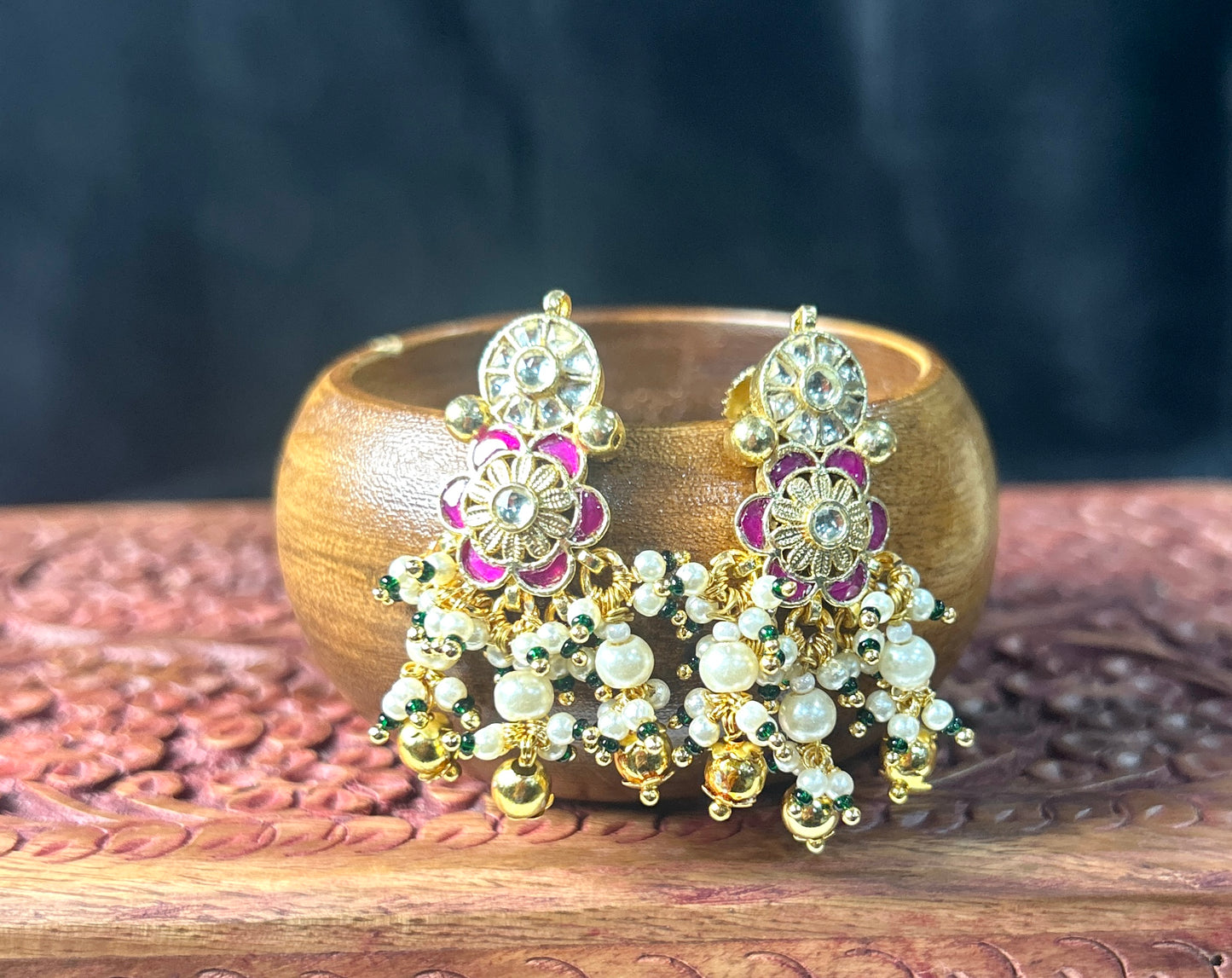 Floral Kundan Pearl Drop Earrings