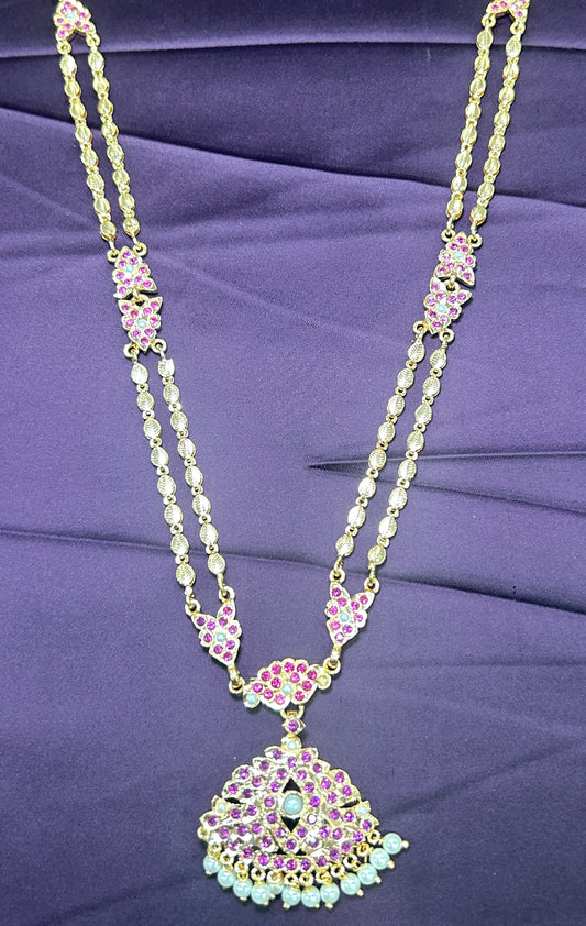 Pink Stone Kundan-Style Necklace with Pendant