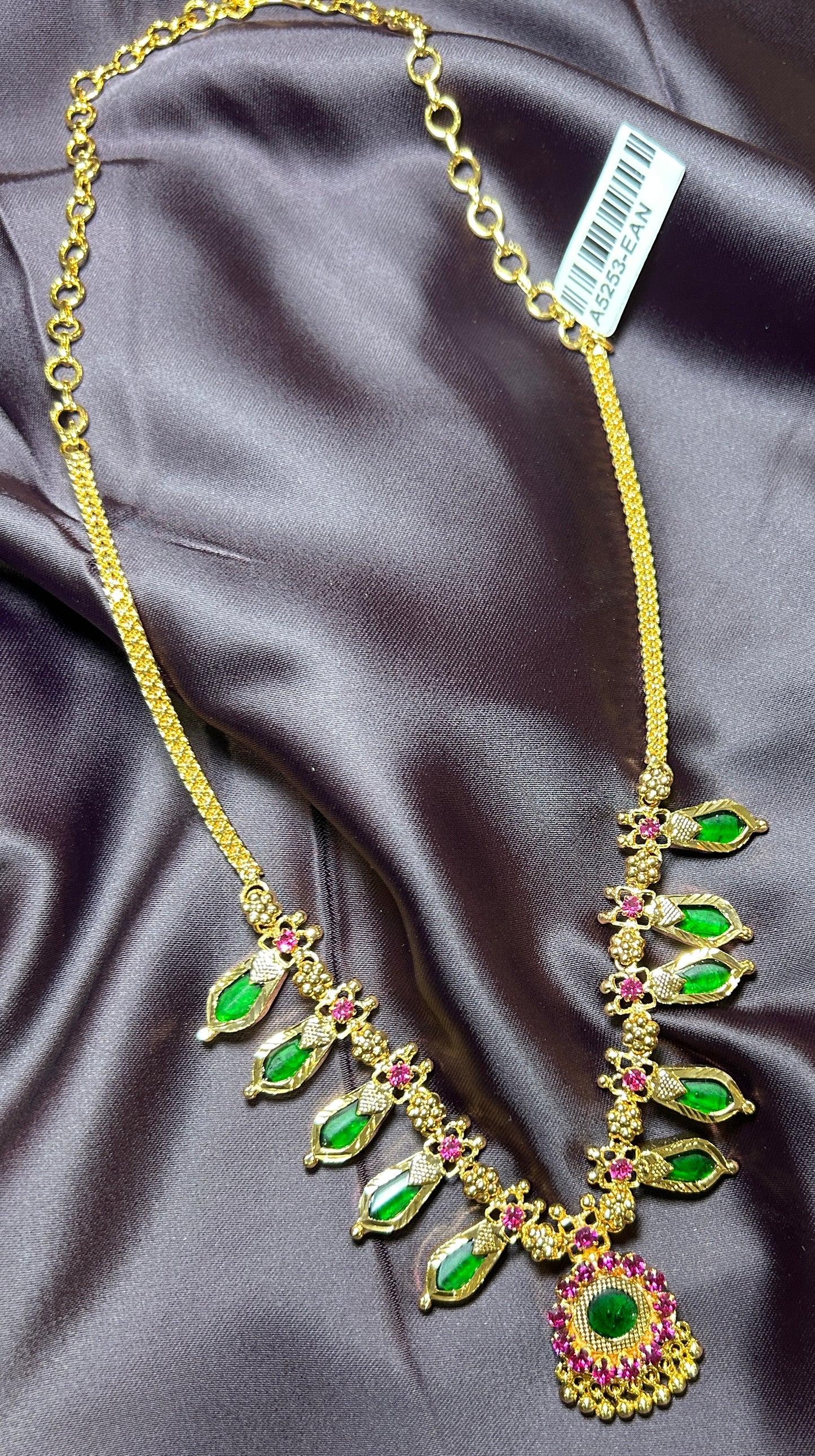 Green & Pink Enamel Heritage Necklace with Round Pendant