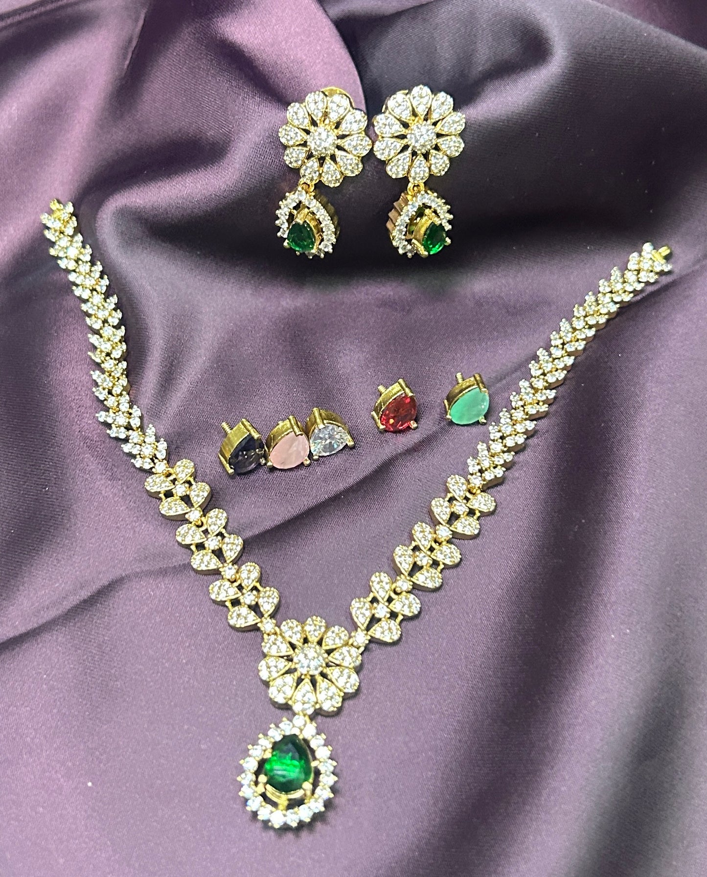 Floral Charm Necklace Set (Interchangeable Stones)