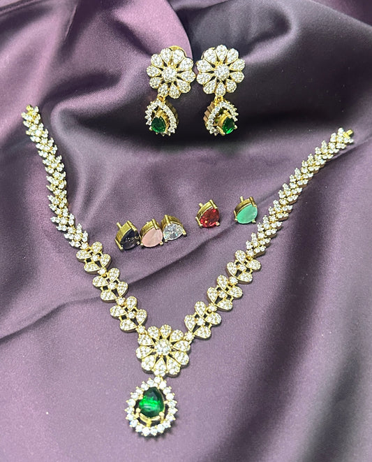 Floral Charm Necklace Set (Interchangeable Stones)