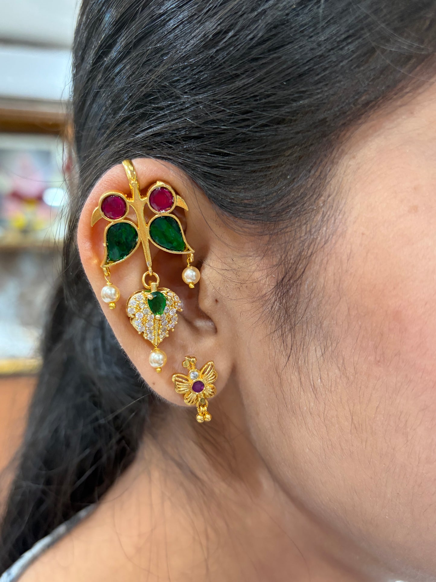 Royal Emerald Leaf Ear Cuff